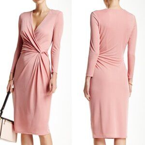 Anne Klein Faux Wrap Pink Midi Long Sleeve Dress Sz 8